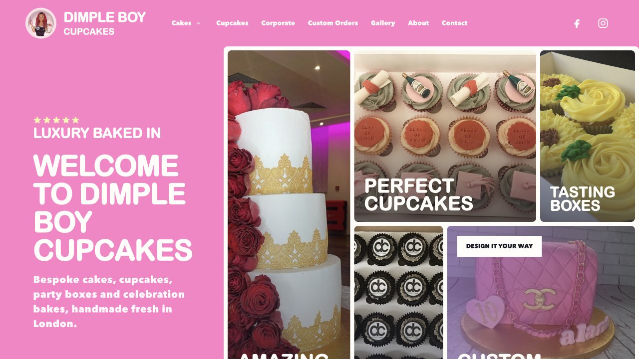 Dimple Boy Cupcakes Shopify homepage