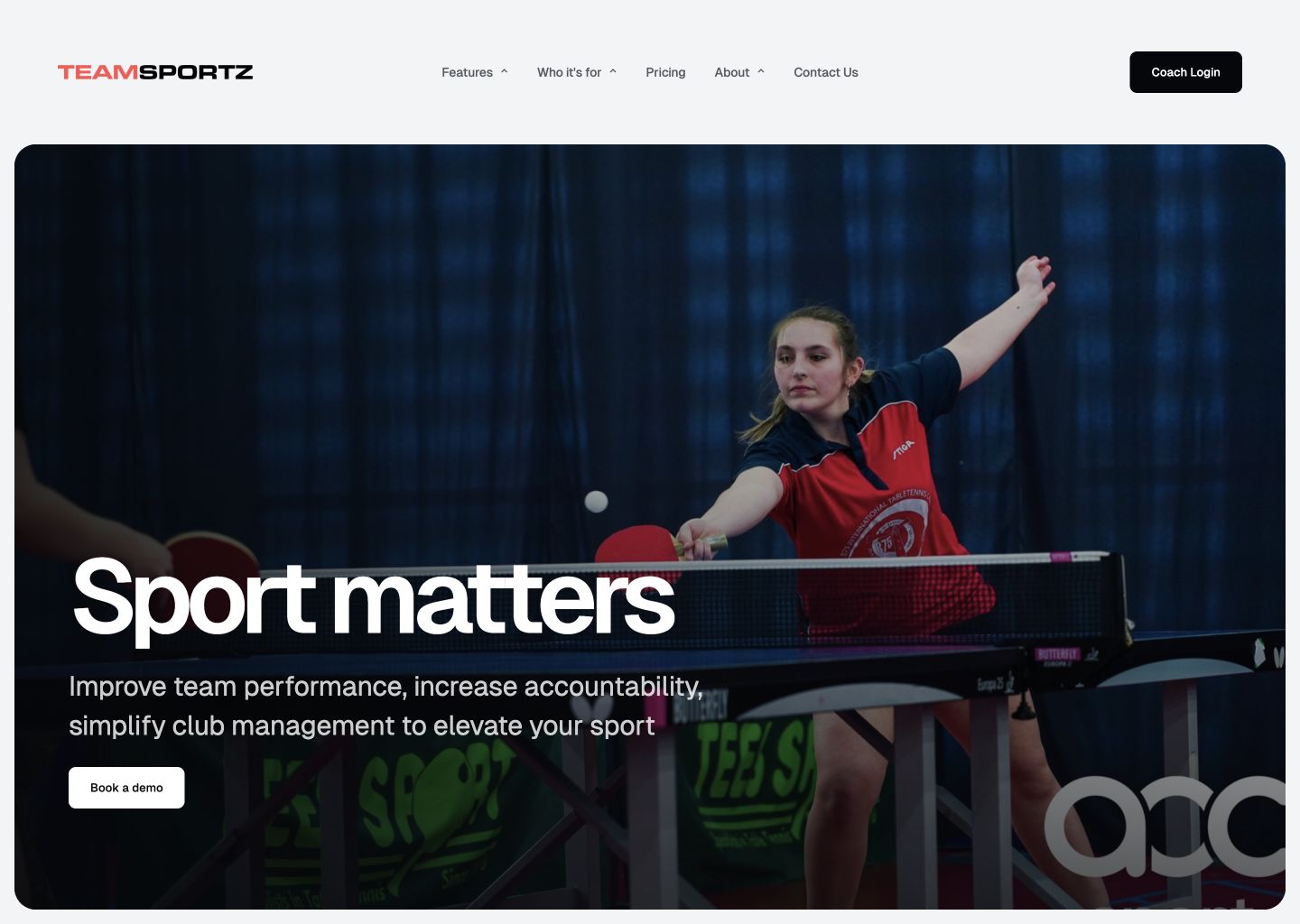 TeamSportz bespoke sports platform homepage